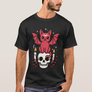 Camiseta Gato de ala de murciélago en calavera Vibra mágica