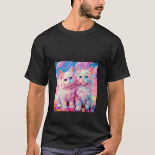 Camiseta Gato de Algodón de Azúcar Rosa, Azul y Morado Gráf