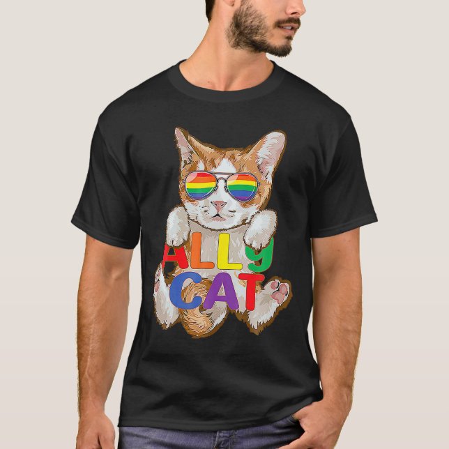 Camiseta Gato de Aliado Gay LGBT Bandera Del Orgullo Arcoir (Anverso)