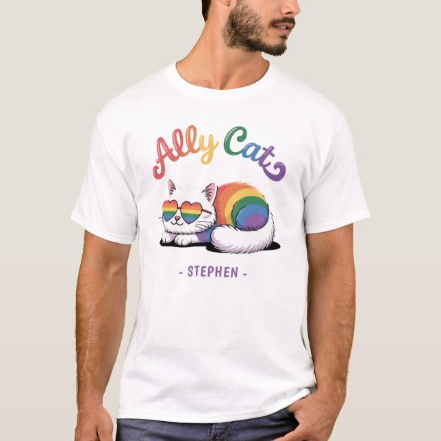 Camiseta Gato de Ally - Orgullo Gay Blanco (2) (Anverso)