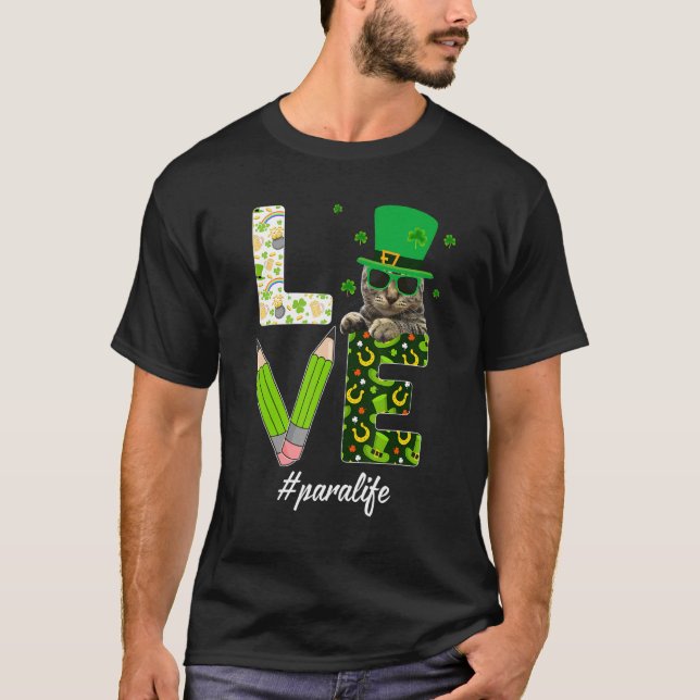 Camiseta Gato de amor para la vida St Patrick's Day Shamroc (Anverso)