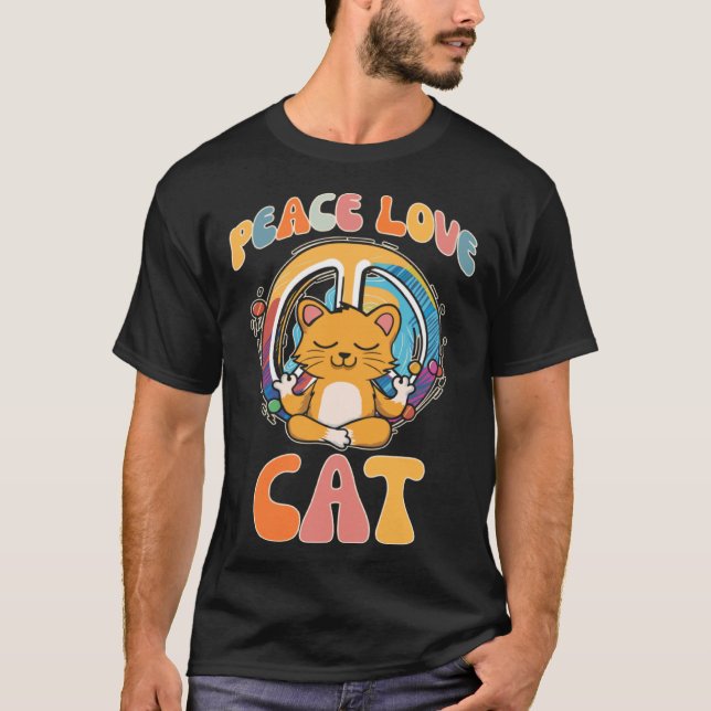 Camiseta Gato de amor por la paz Hippie Yoga Feline Meditac (Anverso)