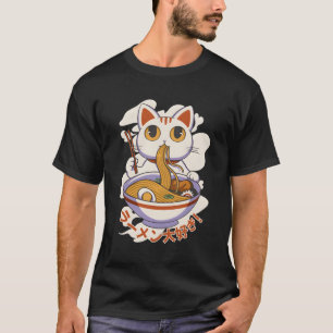Camiseta Gato De Amor Y Tazón De Fideos Kawaii Japoneses