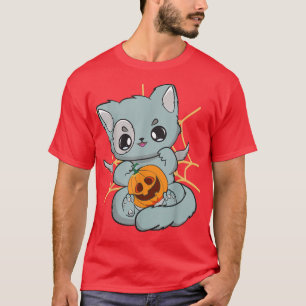 Camiseta Gato De Anime Cuerdo Con Calabaza Manga Neko Meow 