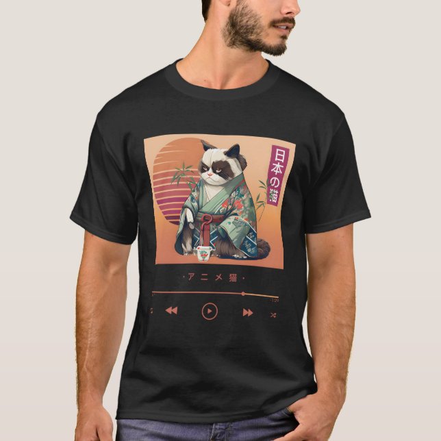 Camiseta Gato De Anime En Kimono Tradicional (Anverso)