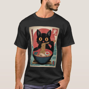 Camiseta Gato de Anime Japonés Kawaii Comiendo Ramen de Fid
