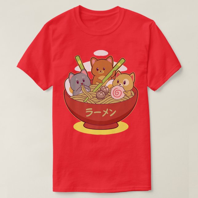 Camiseta Gato de anime Kawaii comiendo fideos japoneses por (Diseño del anverso)