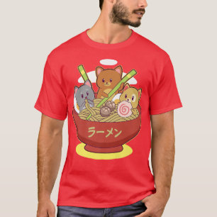 Camiseta Gato de anime Kawaii comiendo fideos japoneses por