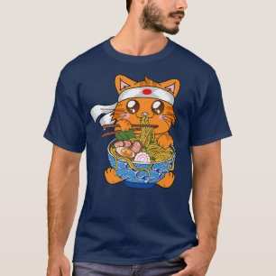 Camiseta Gato de Anime Ramen Cat Kawaii Neko, regalo de gat