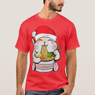 Camiseta Gato de Anime Santa Clausehat Kawaii Ramen Chr jap