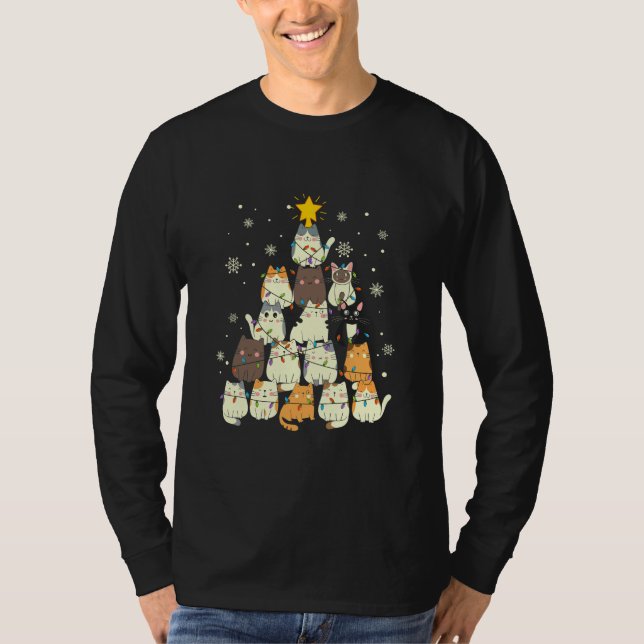 Camiseta Gato de Árbol de Navidad de las navidades de los f (Anverso)