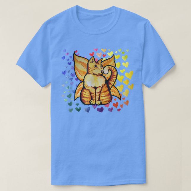 Camiseta Gato de arco iris Fairy Love Hearts Cute (Diseño del anverso)