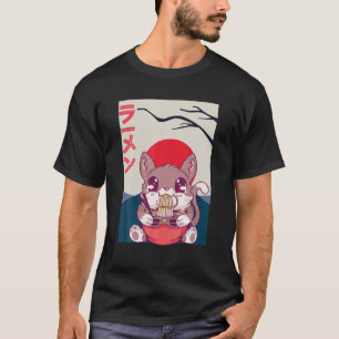 Camiseta Gato de ardilla japonés kawaii come Ramen mientras
