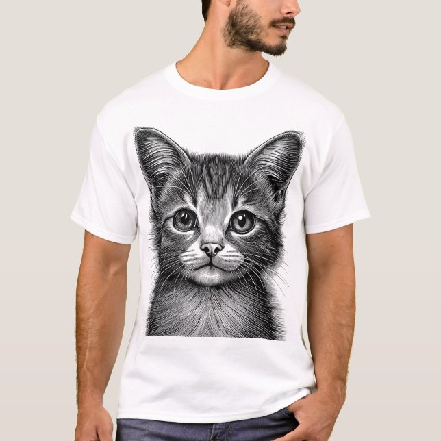 Camiseta gato de arte de lápiz (Anverso)