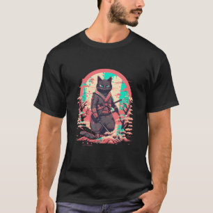 Camiseta Gato de arte japonés Ninja Ukiyo e Anime Samurai C