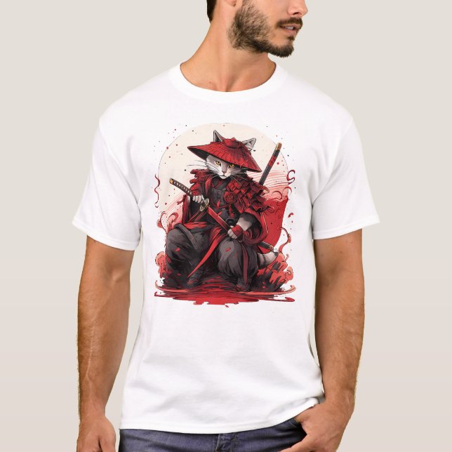 Camiseta Gato de arte japonés Ninja Ukiyo-e Anime Style Sam (Anverso)