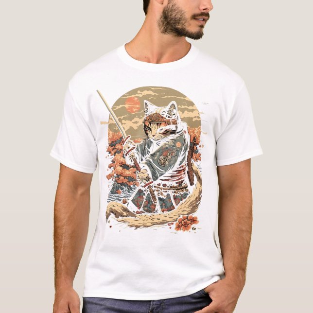 Camiseta Gato de arte japonés Ninja Ukiyo-E Anime Style Sam (Anverso)