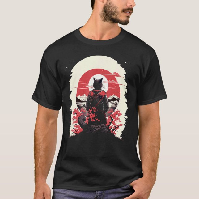 Camiseta Gato de arte japonés Ninja Ukiyo-e estilo Samurai  (Anverso)