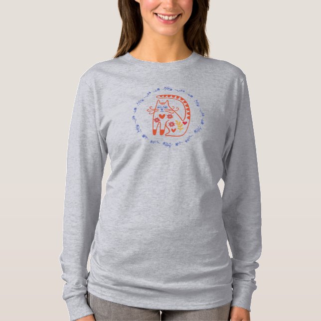 Camiseta Gato de arte popular (Anverso)