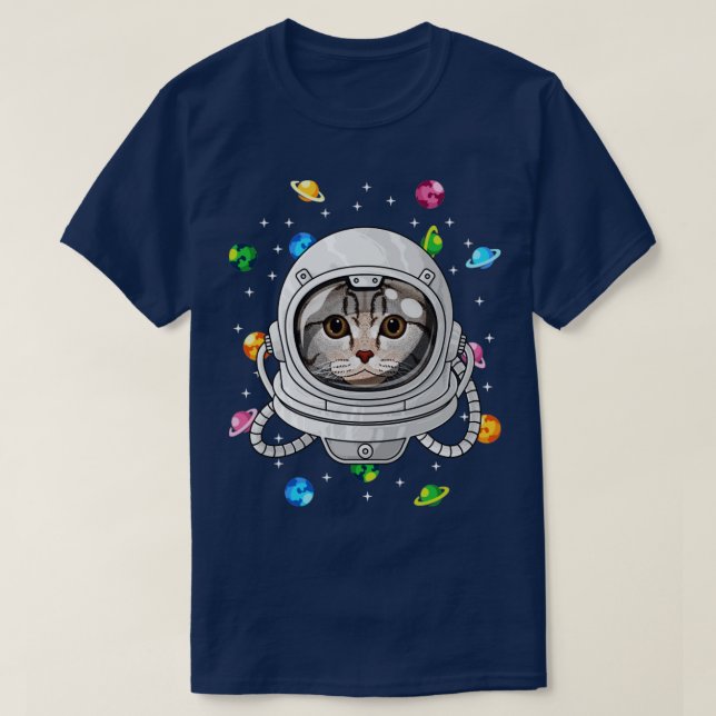 Camiseta Gato de astronauta molido en Escocia profundo en U (Diseño del anverso)