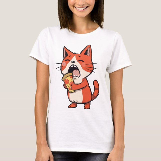 Camiseta Gato de ataque de pizza - Naranja Kitty (Anverso)