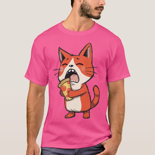 Camiseta Gato de ataque de pizza - Naranja Kitty (Anverso)