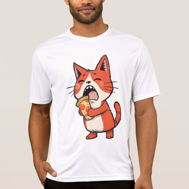 Camiseta Gato de ataque de pizza - Naranja Kitty (Anverso)