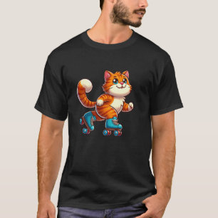 Camiseta Gato de Atigrado Naranja Patinando Mascota Diverti