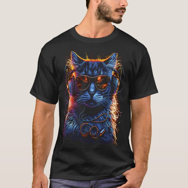 Camiseta Gato de auriculares Dj Kitten Tech House Music Kit (Anverso)