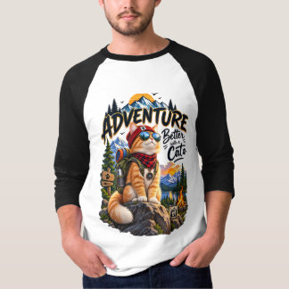 Camiseta Gato de Aventura Montaña Camping Atigrado Naranja