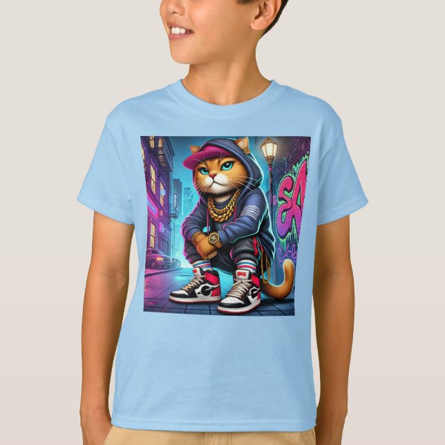 Camiseta Gato de Badass - Línea de la calle urbana con Graf (Anverso)