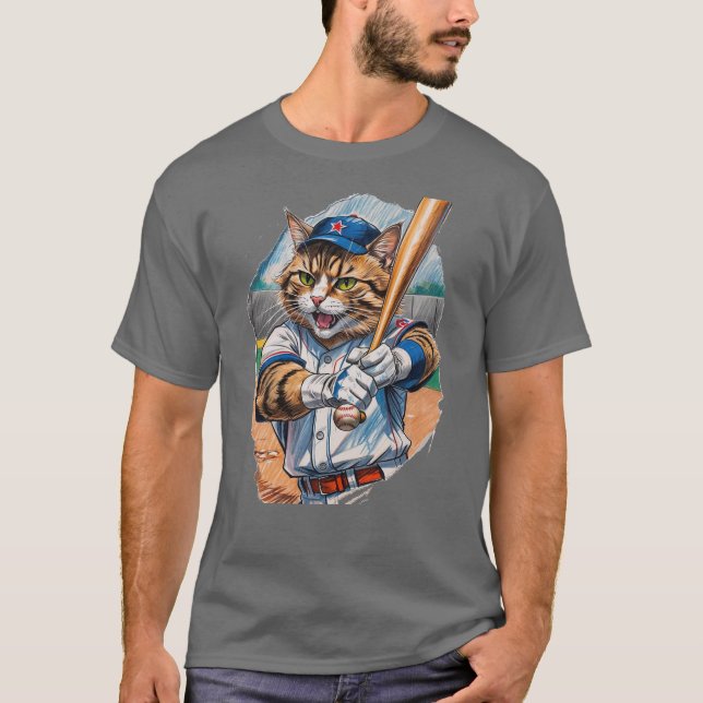 Camiseta ¡Gato de béisbol intimidando al lanzador! (Anverso)