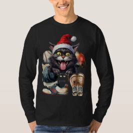 Camiseta Gato de béisbol usa sombrero Santa para Navidades