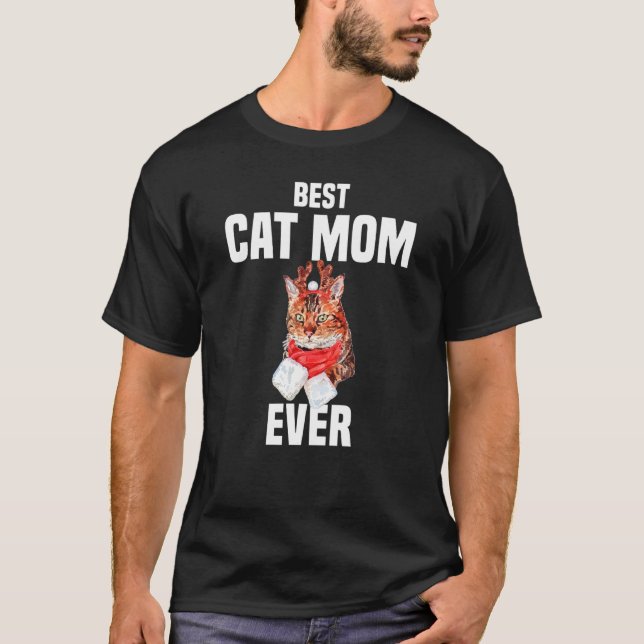 Camiseta Gato de Bengala con traje de reno mejor mamá de ga (Anverso)