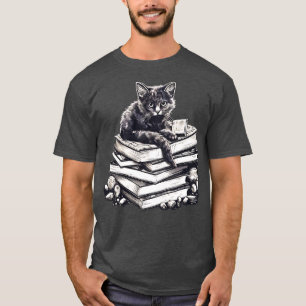 Camiseta Gato de biblioteca durmiendo en libros Gatita seño