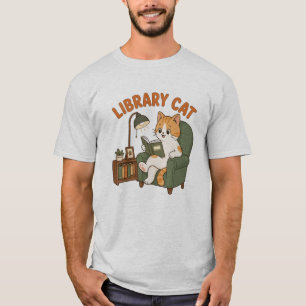 Camiseta Gato de biblioteca leyendo libro Ilustración de am