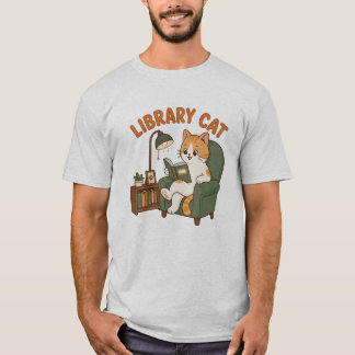 Camiseta Gato de biblioteca leyendo libro Ilustración de am