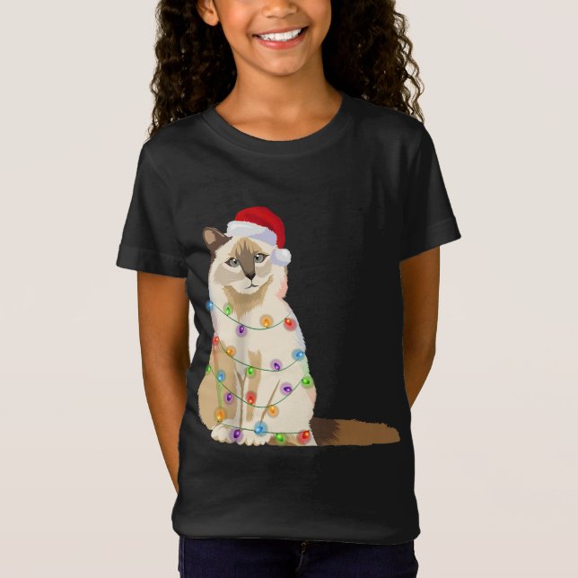Camiseta Gato de Birman enciende Navidades Gato de Navidad  (Anverso)