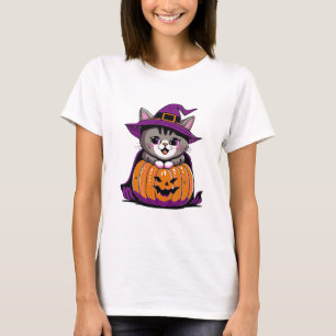 Camiseta Gato de bruja adorable de Halloween