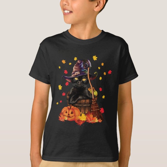 Camiseta Gato de bruja Calabaza Cae Gato divertido Perro Ga (Anverso)