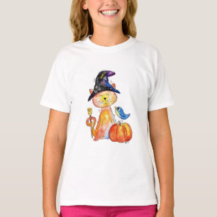 Camiseta Gato de bruja caprichoso lindo con calabaza