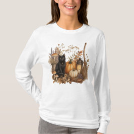 Camiseta Gato de bruja de calabaza floral otoñal adorable d