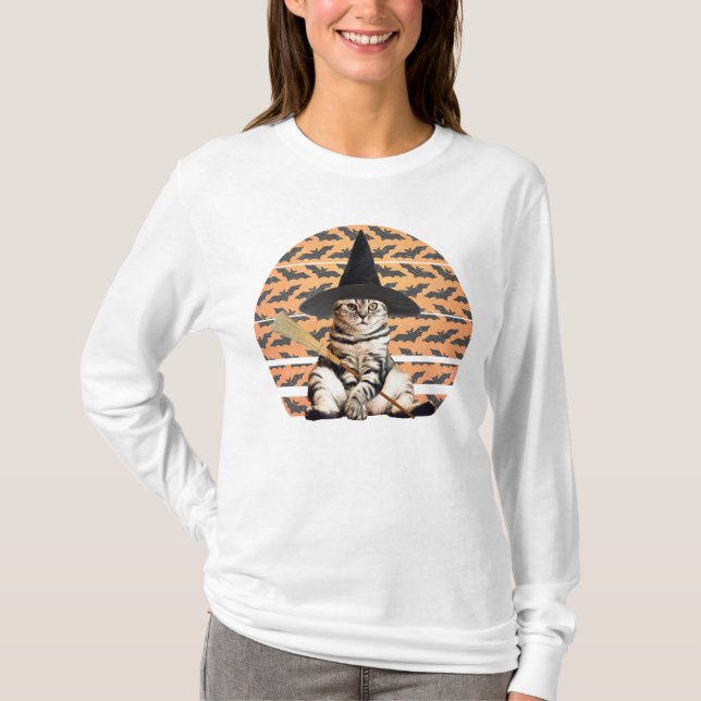 Camiseta Gato de bruja de Halloween (Anverso)