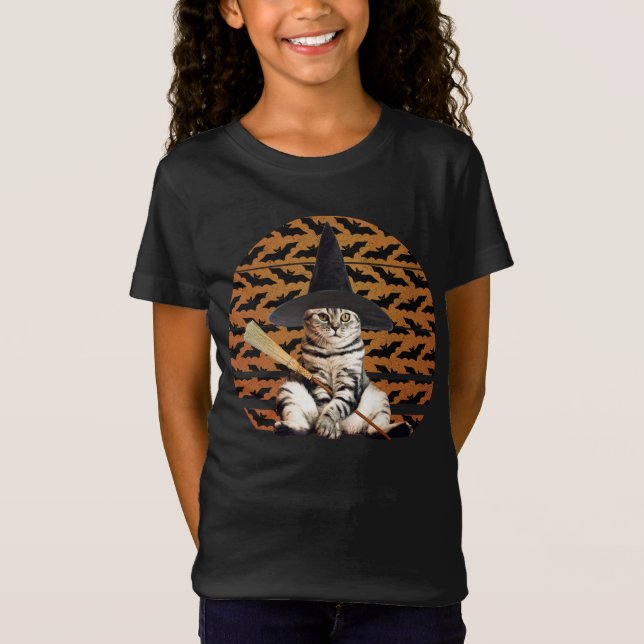 Camiseta Gato de bruja de Halloween (Anverso)