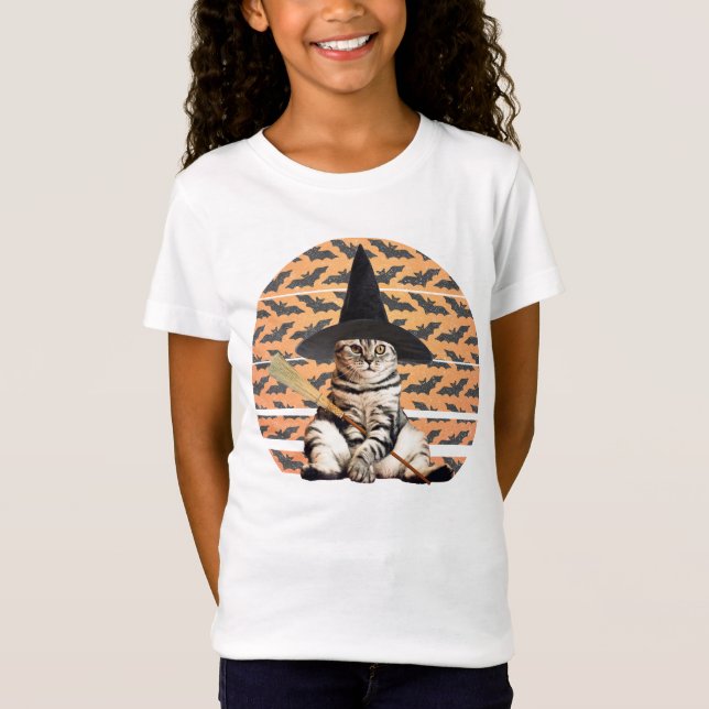 Camiseta Gato de bruja de Halloween (Anverso)