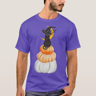 Camiseta Gato De Bruja En Calabaza Con Luna Detrás De Hallo