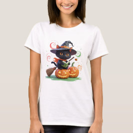 Camiseta Gato de bruja lindo - Arte mágico de Halloween