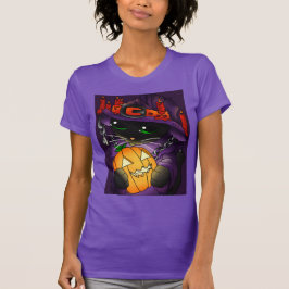 Camiseta Gato de bruja negra de la calabaza de Halloween