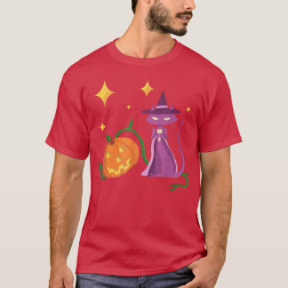 Camiseta Gato de bruja y calabaza de Halloween espeluznante