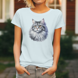 Camiseta Gato de cabello largo y elegante en acuarela